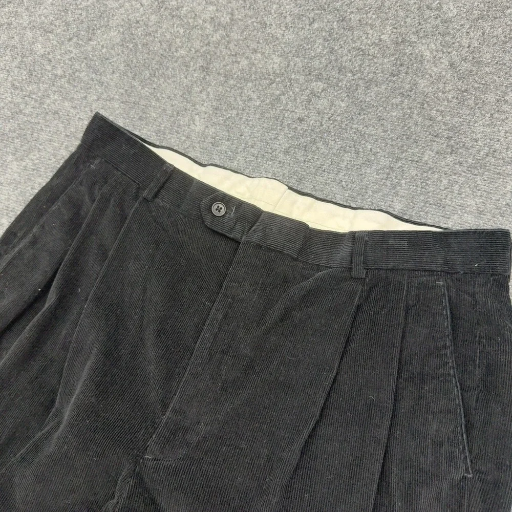 Blue Pronto Uomo Pants Mens 36x34 Black Cotton Corduroy Pleated Cuffed Classic